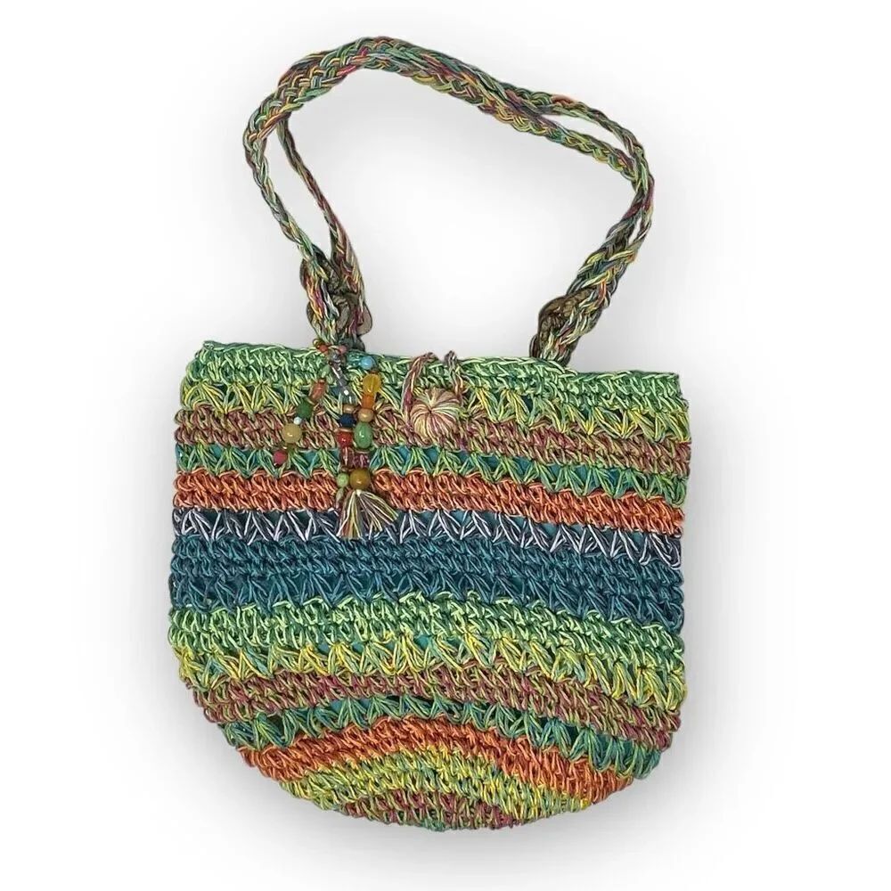 Cappelli Straworld Inc Rainbow Multicolored Boho Straw Woven Shoulder Bag Purse